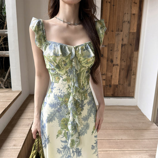 Damen Kleid mit floralem Rüschendesign und figurbetontem Schnitt R&B