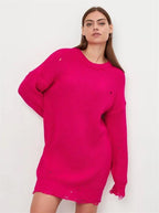 Damen Oversized Strickpullover mit einzigartigem Lochmuster und Rippenstruktur R&B