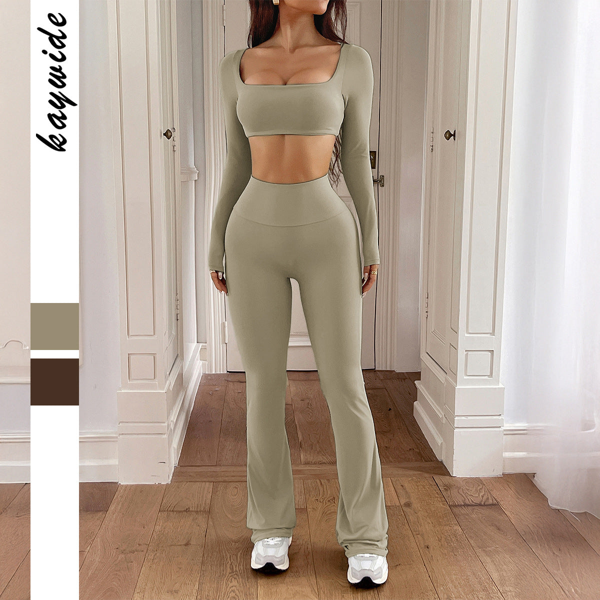 Damen Sportliches Zweiteiliges Set mit Langarmoberteil und Schmalen Leggings R&B