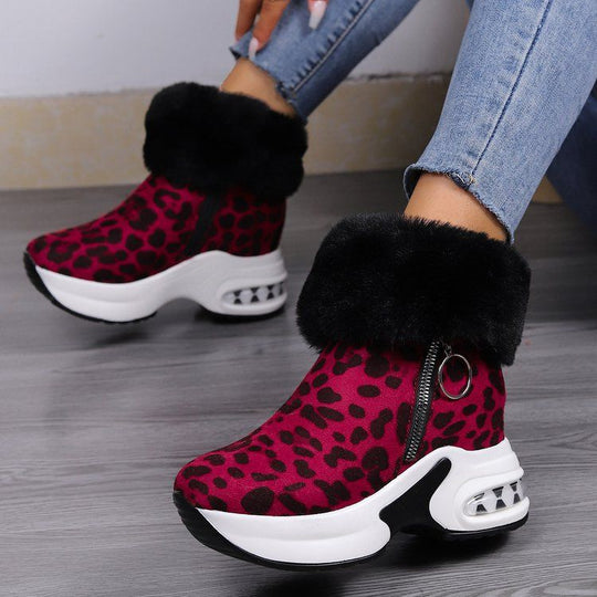 Damen Komfortable Sneaker-Stiefel mit trendigem Leopardenmuster und kuscheligem Kragen R&B