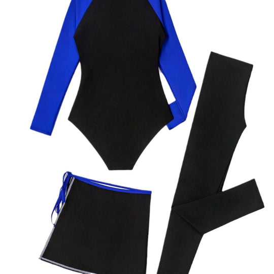 Damen Sportlicher UV-Schutz-Schwimmanzug mit langem Arm und Rock R&B