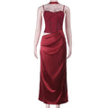 Damen elegantes Maxikleid mit Spitzenoberteil und fließendem Rock R&B