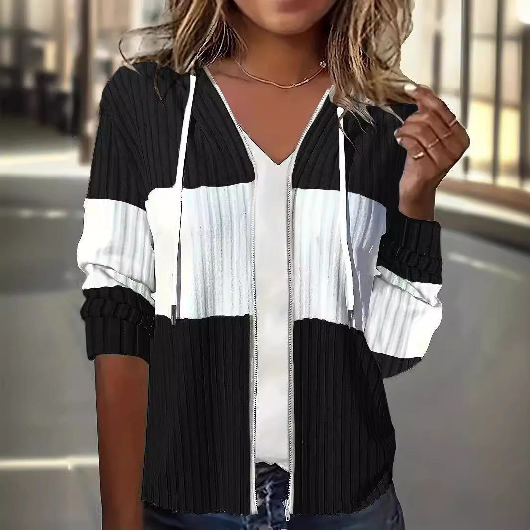 Damen Freizeitjacke mit strukturiertem Rippenmuster und Kapuze R&B
