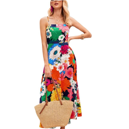 Damen Maxikleid mit floralem Musterschnitt und eleganter A-Linie R&B