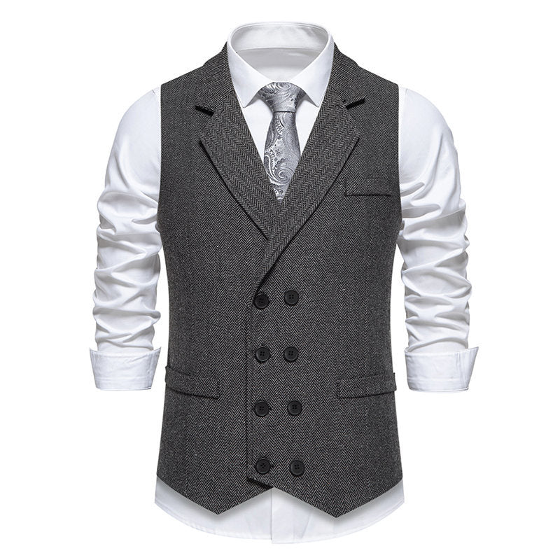 Herren elegante Herringbone-Weste mit doppelter Knopfleiste R&B