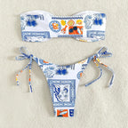 Damen Bandeau-Bikini-Set mit floralem Muster und verstellbaren Bändern R&B