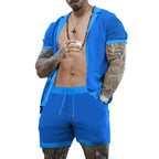 Herren atmungsaktives Künstler-Shorts-Set mit strukturiertem Design R&B