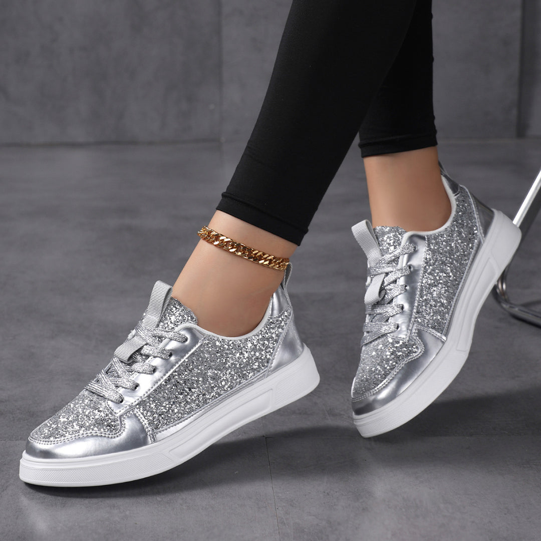 Damen nan Glitzer-Freizeitsneaker mit Metallic-Details, gepolstertem Einstieg und rutschfester Gummisohle R&B