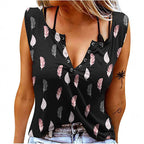 Damen Knopfleisten T-Shirt mit Federmuster R&B