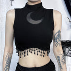 Damen elegantes Crop-Top mit Perlenverzierungen R&B
