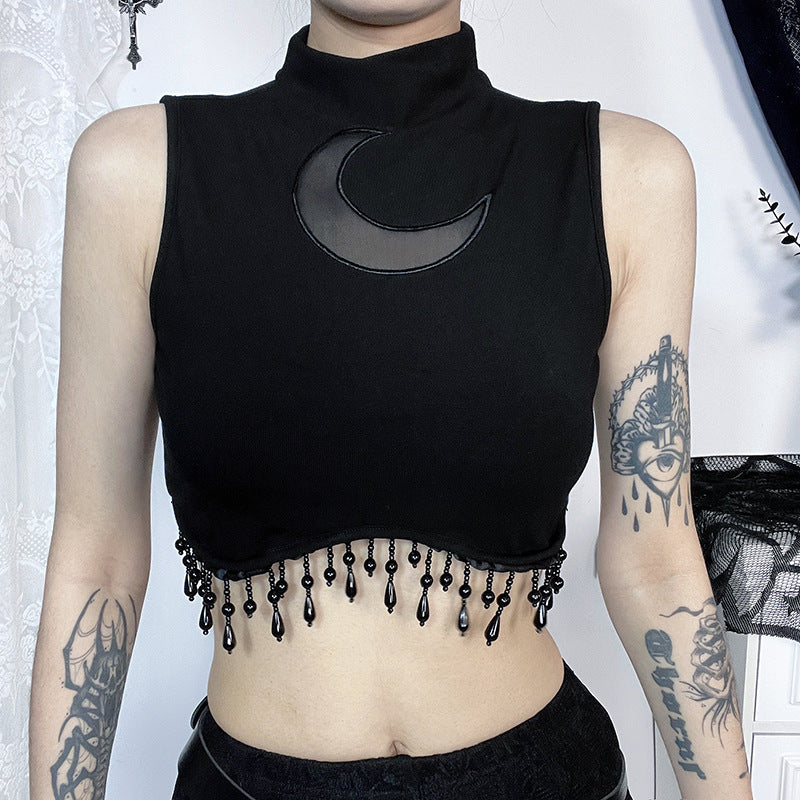Damen elegantes Crop-Top mit Perlenverzierungen R&B