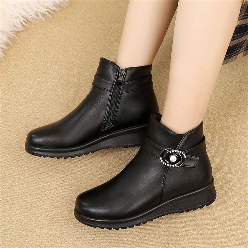 Damen Elegante und warme Stiefeletten mit modischer Schnallenverzierung R&B