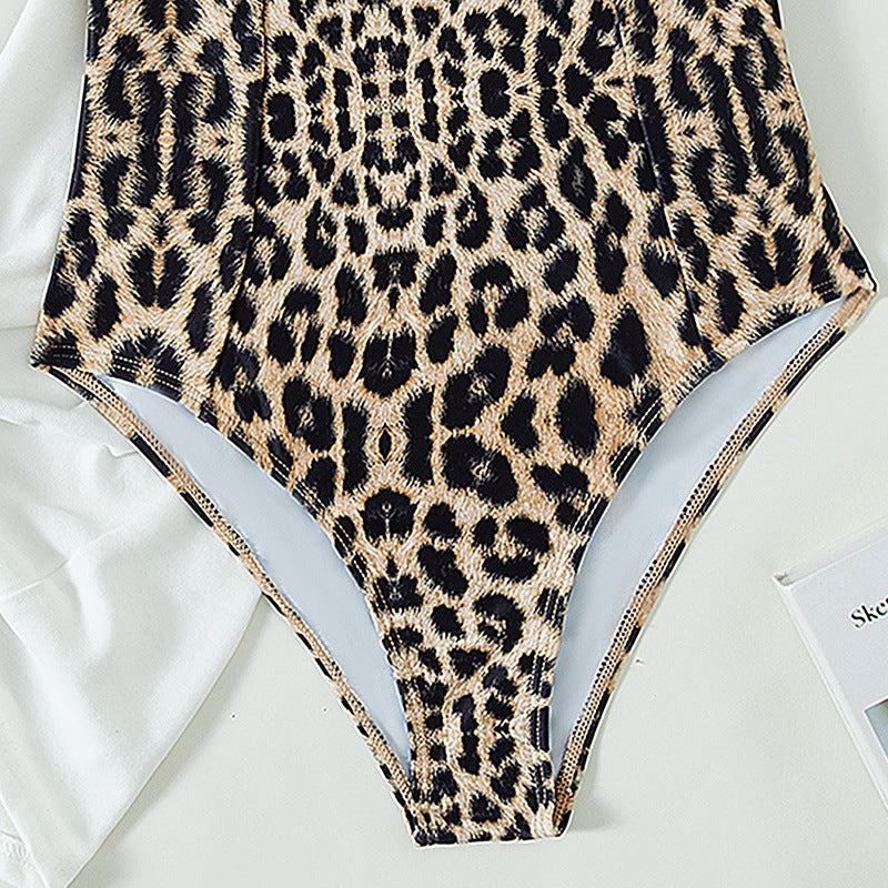 Damen Einteiler Badeanzug mit schickem Leopardenmuster