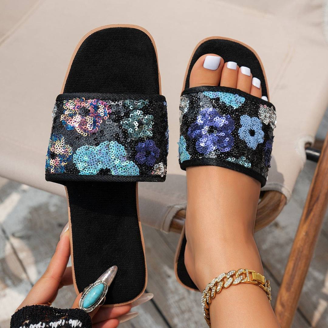 Damen Glamouröse Strandsandalen mit funkelnden Pailletten R&B