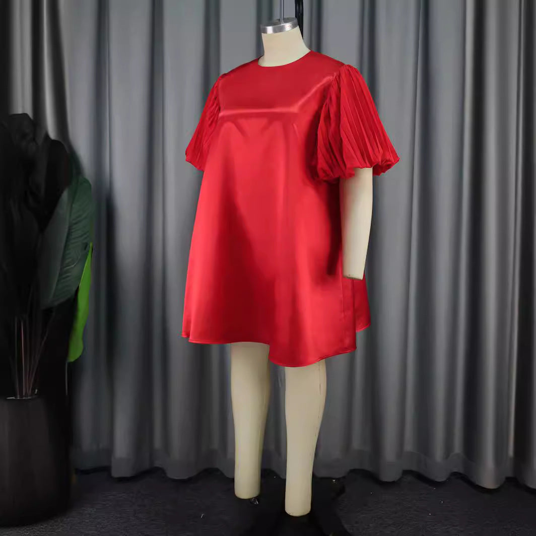 Damen exklusives Satin Kleid mit elegantem Rüschensaum R&B