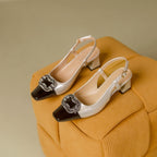 Damen Slingback-Pumps mit funkelndem Schmuckdetail und balanciertem Blockabsatz