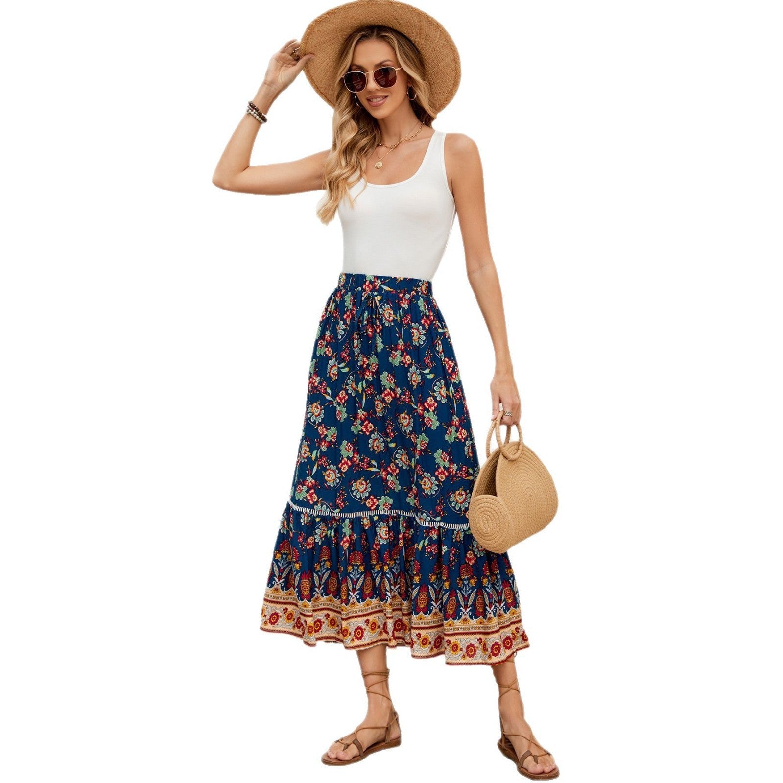 Damen Maxi-Rock mit verspieltem Blumenmuster R&B
