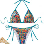 Damen Triangel-Bikini mit bunten Zierstichen und verstellbaren BindR&Bändern R&B