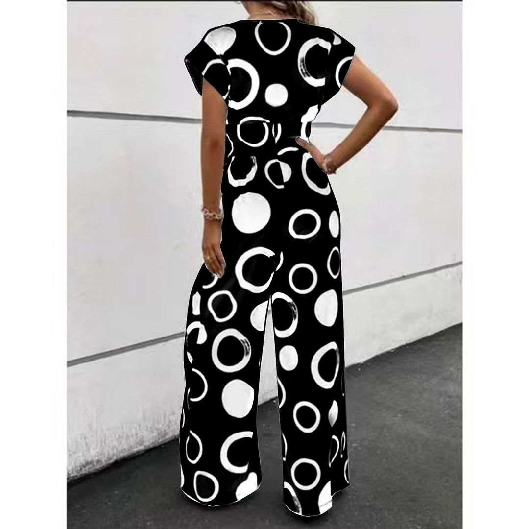 Damen Modischer Jumpsuit mit kurzem Arm und tiefem V-Ausschnitt R&B