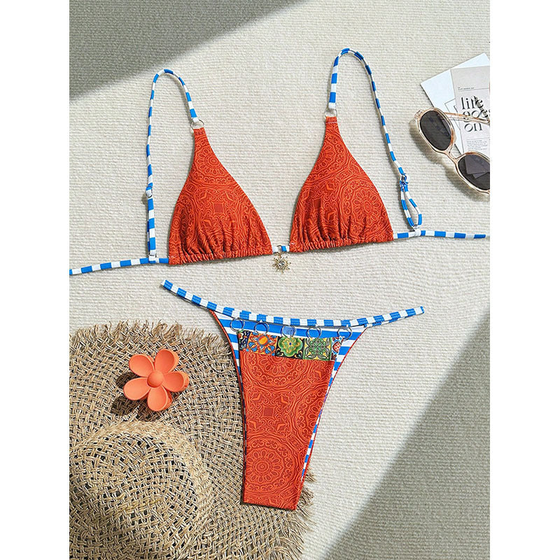 Damen Triangel-Bikini mit regulierbaren Trägern und farblich abgestimmten Akzenten R&B