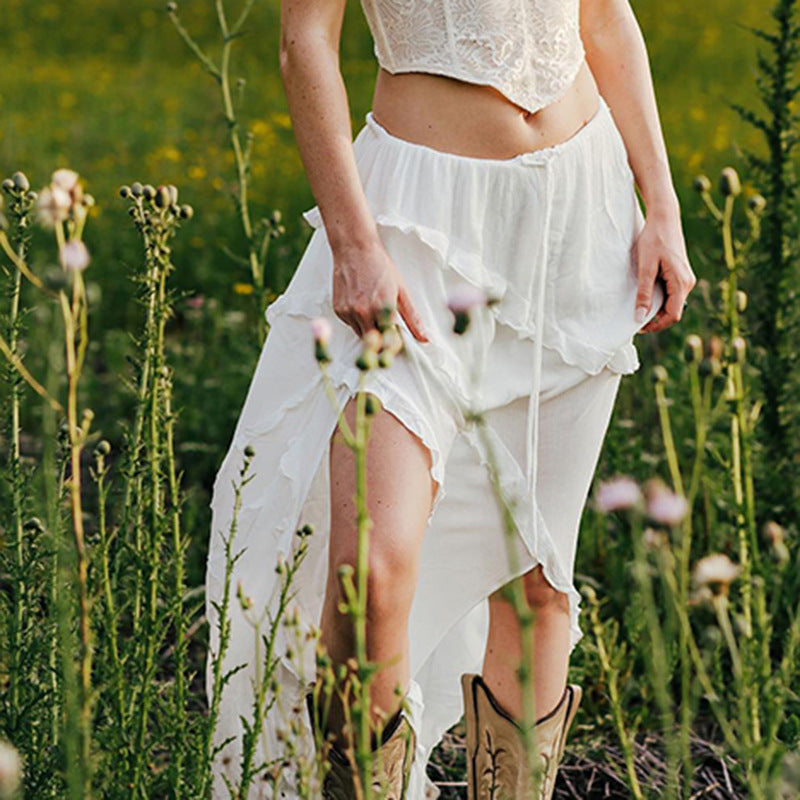 Damen Luftiger Chiffon-Rock mit voluminösem Rüschensaum R&B