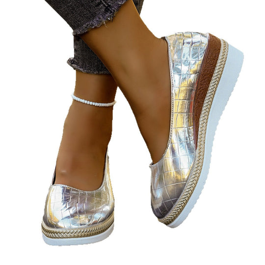 Damen Plattform-Ballerinas mit modischem Krokopattern und elastischer Einlage R&B