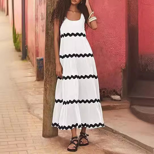 Damen Maxikleid mit wellenförmigen Rüschen und lässigem Schnitt R&B