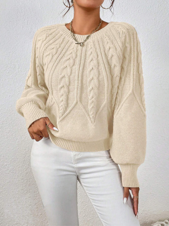 Damen Strickpullover mit Zopfmuster und weitem Schnitt R&B