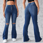 Damen Flared Jeans mit modischen Rissdetails und hohem Taillenbund R&B