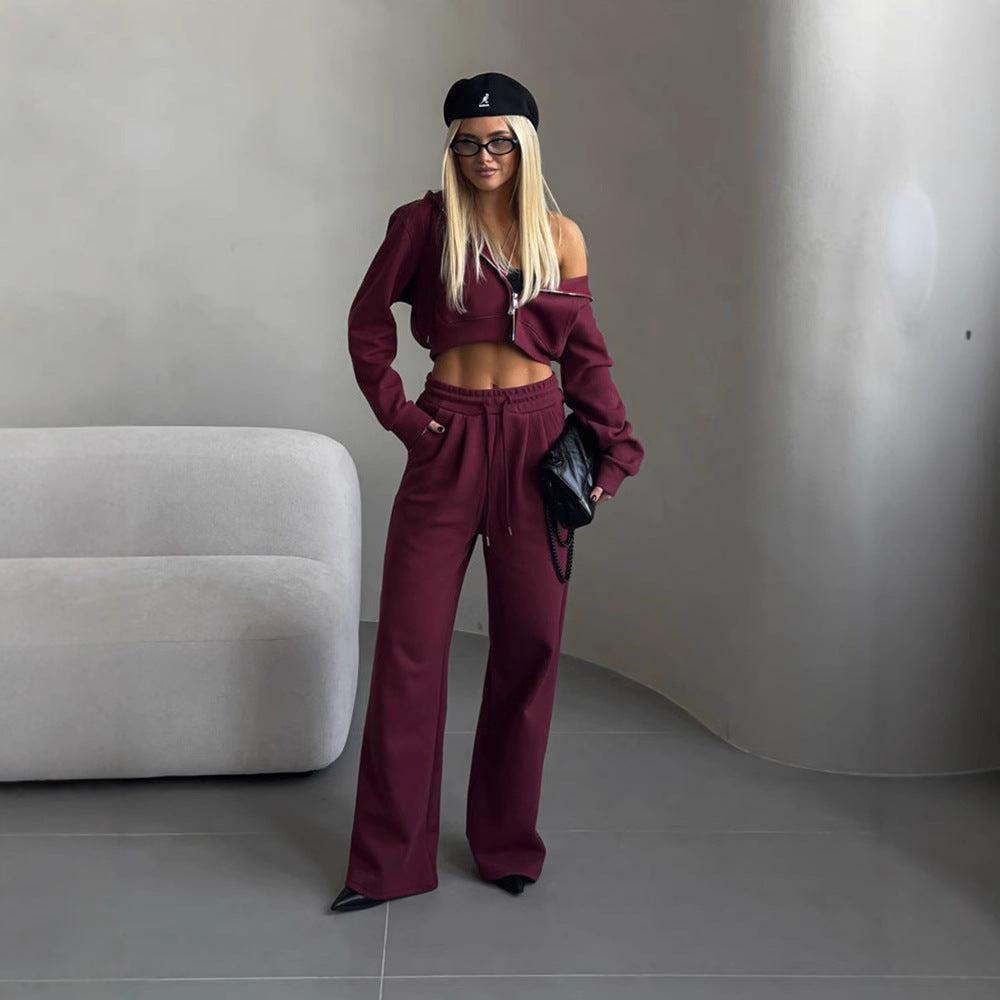 Damen stylisches Crop-Set aus Kapuzenpullover und bequemen Jogginghosen R&B