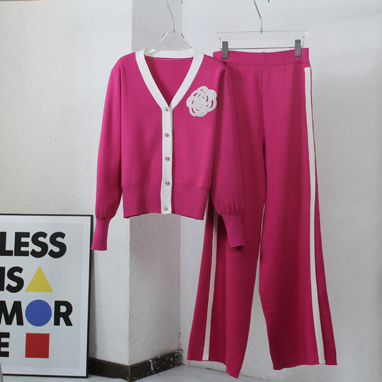 Damen Strick-Loungewear-Set mit eleganter Knopfleiste und modischen Details R&B