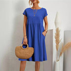 Damen Freizeitleinenkleid mit leichtem Schnitt und Taschen R&B