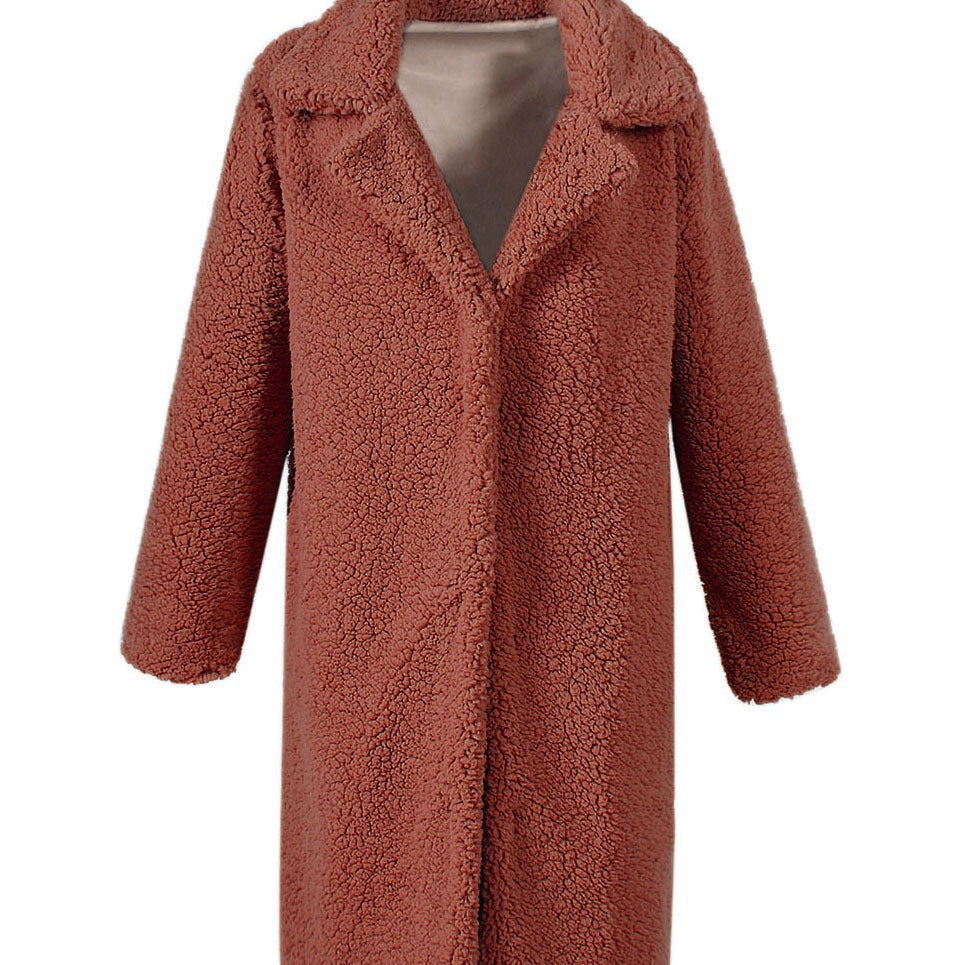 Damen Flauschiger Boucle-Mantel mit elegantem Revers und weitem Schnitt R&B
