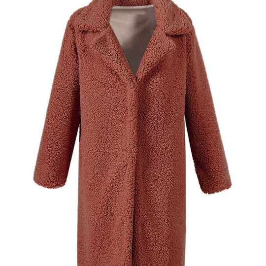 Damen Flauschiger Boucle-Mantel mit elegantem Revers und weitem Schnitt R&B