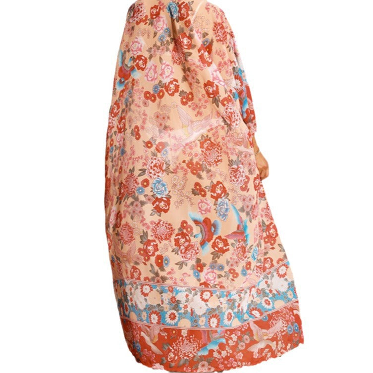 Damen floraler Strandkimono mit weit geschnittenen Ärmel R&B