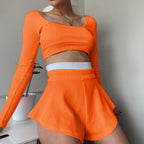 Damen Sportliches Crop-Top und Shorts Set R&B