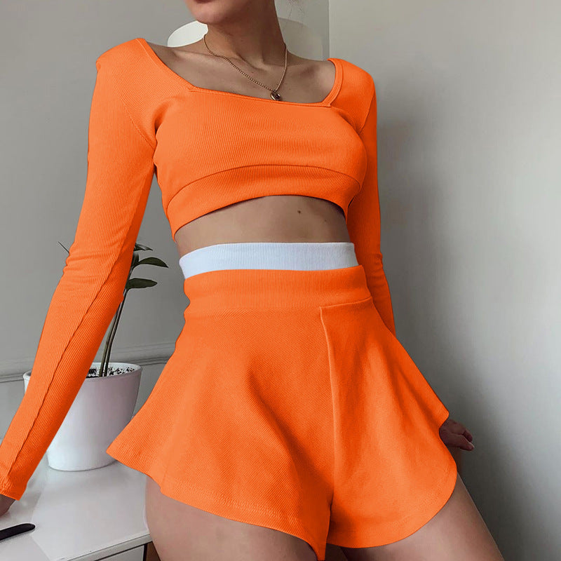 Damen Sportliches Crop-Top und Shorts Set R&B