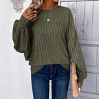 Damen Pullover mit eleganten Ballonärmel und Rippenstruktur R&B