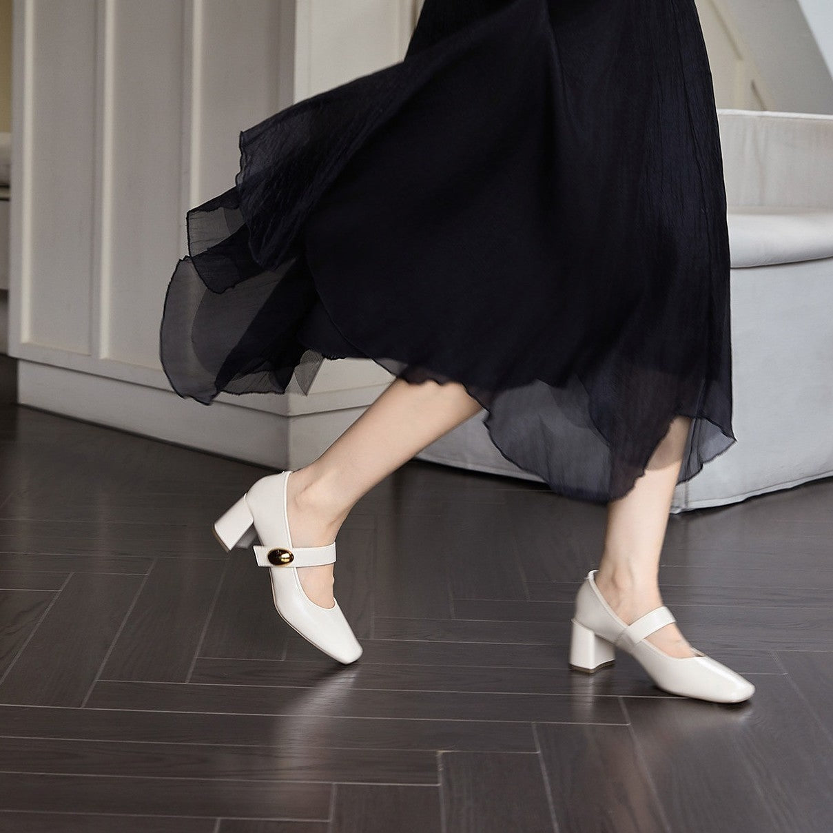 Damen Elegante Ankle-Pumps mit modischem Riemen und komfortablem Blockabsatz R&B