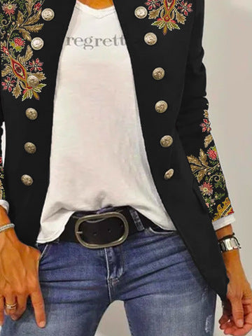 Damen Elegante Blazerjacke mit floralem Stickdesign und kontrastierenden Knöpfen R&B