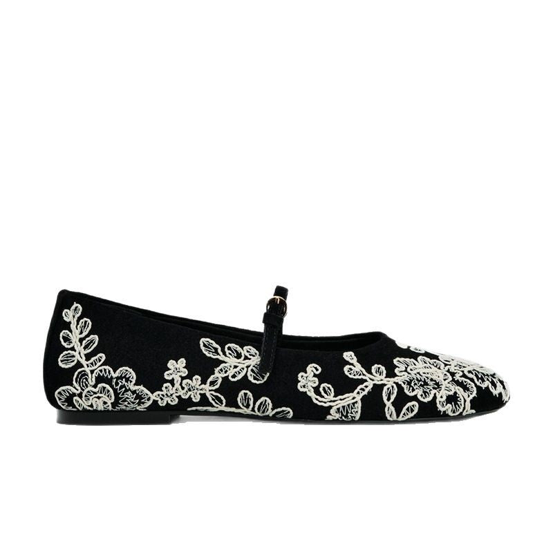 Damen Ballerinas mit verstellbarem Riemendesign und aufwendiger Blumenstickerei R&B