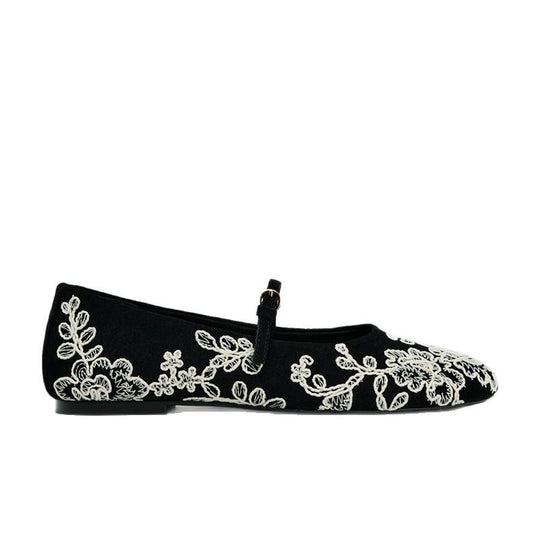 Damen Ballerinas mit verstellbarem Riemendesign und aufwendiger Blumenstickerei R&B