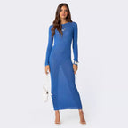 Damen elegantes Strick-Maxikleid mit Schnittdetails und stilvollem Ärmel R&B
