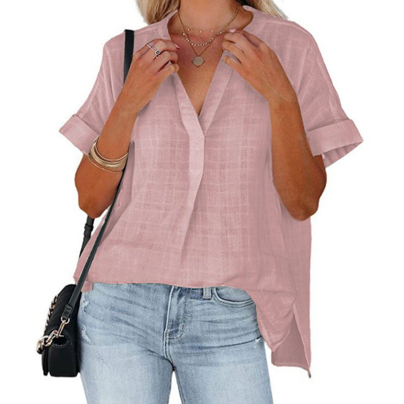 Damen lässige Bluse mit eleganter Vorderansicht und umgeschlagenen Ärmeln R&B