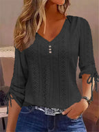 Damen V-Ausschnitt Bluse mit Raffdetails R&B
