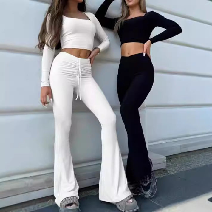 Damen Sportliches Crop-Top und Jogginghose Set mit hohem Bund R&B