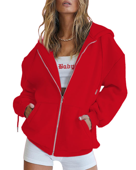 Damen Oversized Kapuzenjacke mit Reißverschluss R&B