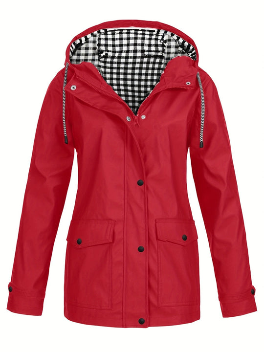 Damen modische Regenjacke mit kontrastierendem Innenfutter und praktischen Taschen R&B