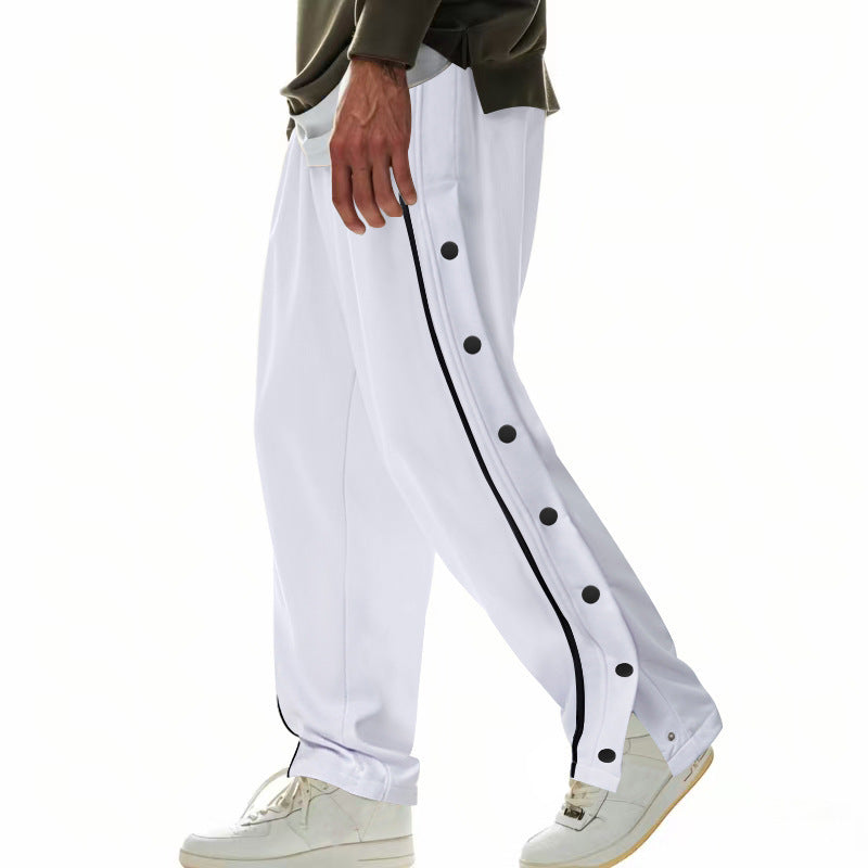 Herren nan weite Trainingshose mit seitlicher Druckknopfleiste Kontraststreifen elastischem Bund und geradem Bein R&B