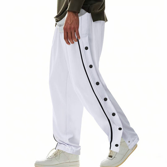 Herren nan weite Trainingshose mit seitlicher Druckknopfleiste Kontraststreifen elastischem Bund und geradem Bein R&B